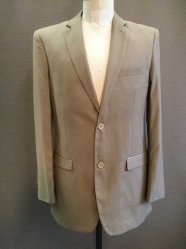 ELEGANZA, Tan Brown, Polyester, Viscose, Solid, Collar Attached, Notched Lapel, 3 Pockets, Single Breasted, 2 Buttons