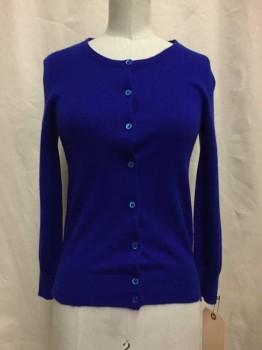 J CREW, Royal Blue, Cashmere, Solid, Crew Neck, Single Breasted, Button Front, Long Sleeves