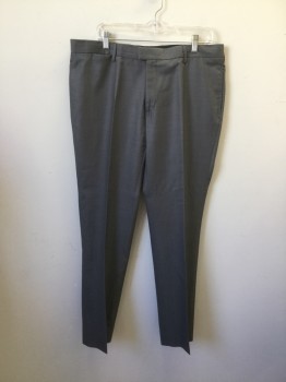 ZARA MAN, Gray, Wool, Polyester, Heathered, Flat Front with Tiny Pocket at Right Side Waist Band Front., 5 Pockets Total