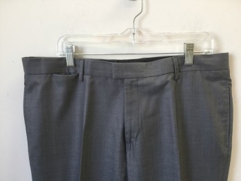 ZARA MAN, Gray, Wool, Polyester, Heathered, Flat Front with Tiny Pocket at Right Side Waist Band Front., 5 Pockets Total