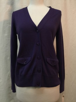 Womens, Sweater, HALOGEN, Purple, Wool, Solid, S, Purple, Button Front, 2 Pockets,