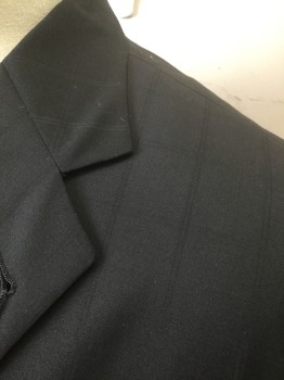 Mens, Sportcoat/Blazer, JOSEPH ABBOUD, Black, Wool, Solid, Grid , 48R, Self Grid Stripes Texture, Single Breasted, Notched Lapel, 2 Buttons, 3 Pockets, Solid Black Lining