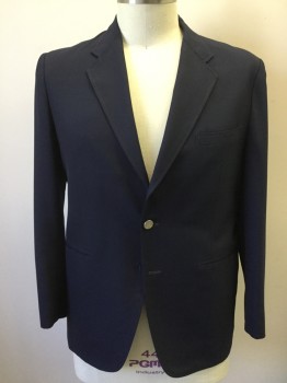 PETER RONEY, Navy Blue, Synthetic, Solid, Single Breasted, Collar Attached, Notched Lapel, 3 Pockets, 2 Buttons,  (1 Silver Button Missing 2/25/20)