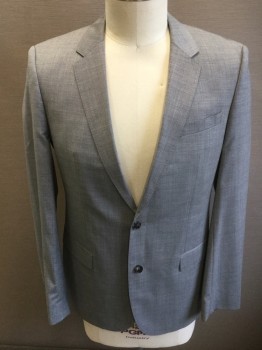 BOSS, Gray, Ivory White, Wool, 2 Color Weave, Single Breasted, 2 Buttons,  Notched Lapel, Hand Picked Collar/Lapel,