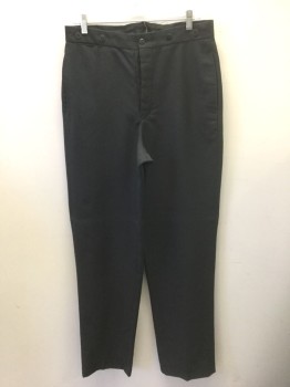 N/L MTO, Black, Wool, Solid, Flat Front, Button Fly, Suspender Buttons at Outside Waist, 4 Pockets Plus 1 Watch Pocket, Belted Back, Made To Order Reproduction