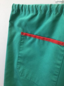 N/L, Kelly Green, Polyester, Cotton, Solid, Drawstring Waist, 1 Back Pocket with Red Twill Trim