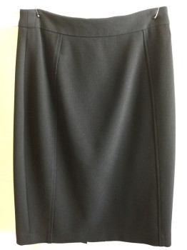 Womens, Skirt, Below Knee, HALOGEN, Black, Wool, Polyester, Solid, 2, 1.5" Waistband, Black Lining, Zip Front, Split Center Bottom