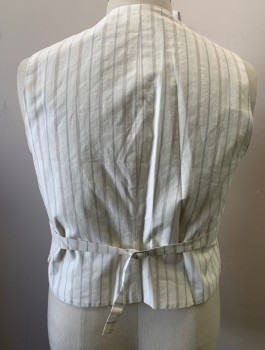 Mens, 1920s Vintage, Suit, Vest, DARCY, Cream, Linen, Herringbone, Solid, 46, Single Breasted, 6 Buttons, 4 Welt Pockets, V-neck, Pinstriped Back with Belt at Back Waist, Reproduction