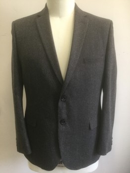 Mens, Sportcoat/Blazer, M&S LIMITED EDITION, Brown, Dusty Brown, Wool, Polyester, 2 Color Weave, Solid, 46L, Single Breasted, Notched Lapel, 2 Buttons, 3 Pockets