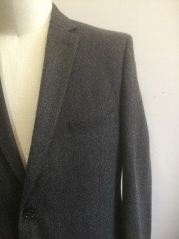 Mens, Sportcoat/Blazer, M&S LIMITED EDITION, Brown, Dusty Brown, Wool, Polyester, 2 Color Weave, Solid, 46L, Single Breasted, Notched Lapel, 2 Buttons, 3 Pockets