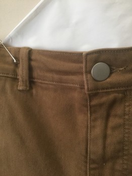 Womens, Shorts, EVERLANE, Brown, Cotton, Elastane, Solid, 4, Twill, High Waist, 3" Inseam, Zip Fly, 5 Pockets, Has a Double (FC055537)