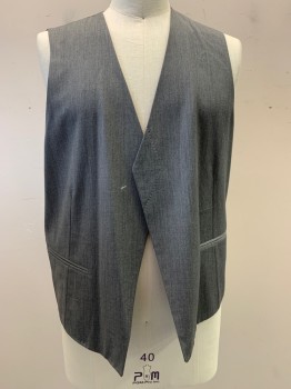 HIGH SOCIETY, Lt Gray, Rayon, Viscose, Heathered, V-neck, Open Front, No Buttons, Dark Gray Satin Trim, Belted Back