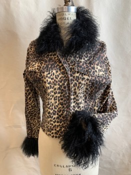 FUBU, Black, Brown, Cotton, Spandex, Animal Print, Hidden Snap Front, 4 Pockets, Adjustable Tabs Side Waist, Has Been Bedazzled with Rhinestones, Fur Collar and Cuffs