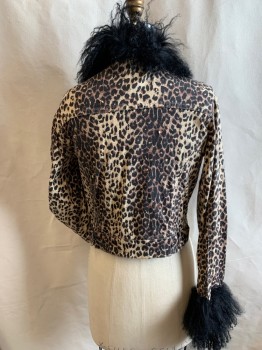 FUBU, Black, Brown, Cotton, Spandex, Animal Print, Hidden Snap Front, 4 Pockets, Adjustable Tabs Side Waist, Has Been Bedazzled with Rhinestones, Fur Collar and Cuffs