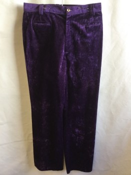Mens, Pants, SEARS, Purple, Rayon, Solid, 31/29, Crushed Velvet, 1.5" Waistband with Belt Hoops, Flat Front, Zip Front, 2 Pockets