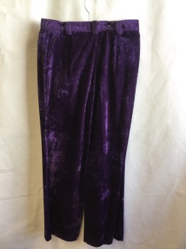SEARS, Purple, Rayon, Solid, Crushed Velvet, 1.5" Waistband with Belt Hoops, Flat Front, Zip Front, 2 Pockets