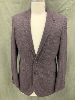 Mens, Sportcoat/Blazer, HUGO BOSS, Aubergine Purple, Heather Gray, Wool, Polyamide, Grid , 42R, Single Breasted, Collar Attached, Notched Lapel, 3 Pockets, Long Sleeves, Self Elbow Patches