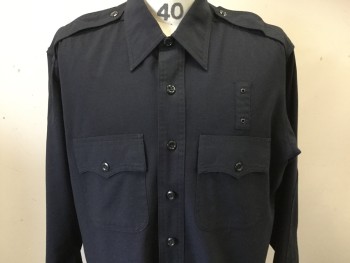 ELBECO, Midnight Blue, Polyester, Solid, Police, Long Sleeves, Collar Attached, Button Down Epaulets, 2 Pockets, Button Front