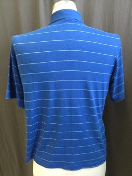 Mens, Polo Shirt, GRAND SLAM, Royal Blue, Teal Blue, Orange, Beige, Cotton, Polyester, Stripes - Horizontal , L, Solid Royal Blue Collar Attached, 3 Button Front, 1 Pocket, Short Sleeves,