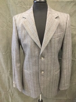 Mens, 1930s Vintage, Suit, Jacket, MTO, Blue-Gray, Rust Orange, Wool, Stripes - Pin, 41R, Single Breasted, Collar Attached, Notched Lapel, 2 Buttons,  3 Pockets, Multiples, See FC017020