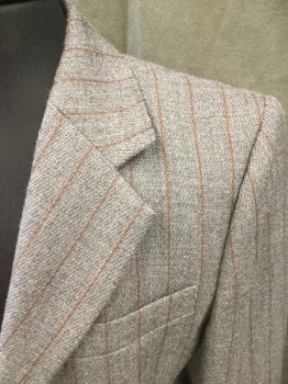 Mens, 1930s Vintage, Suit, Jacket, MTO, Blue-Gray, Rust Orange, Wool, Stripes - Pin, 41R, Single Breasted, Collar Attached, Notched Lapel, 2 Buttons,  3 Pockets, Multiples, See FC017020