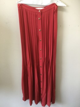 Womens, Skirt, Long, FOSSIL, Tomato Red, Rayon, Solid, 8, Snap Front, Pleated