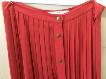 Womens, Skirt, Long, FOSSIL, Tomato Red, Rayon, Solid, 8, Snap Front, Pleated