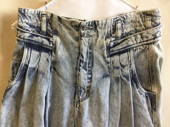 Womens, Shorts, HYPE, Blue, Cotton, Solid, 30, Acid Washed Blue Denim, 3 Pleat Front, Zip Front, Cuff Hem