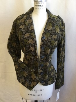 Womens, Blazer, KIMCHI & BLUE , Black, Olive Green, Tan Brown, Lt Green, Cotton, Spandex, Floral, Stripes - Vertical , S, (2 of Them:  1-*XS, 1-S)  Volour, Light Green with Olive/black Vertical Stripes Lining, Notched Lapel, Single Breasted, 6 Button Front, Epaulettes,  3 Pockets, Long Sleeves, with SELF BELT