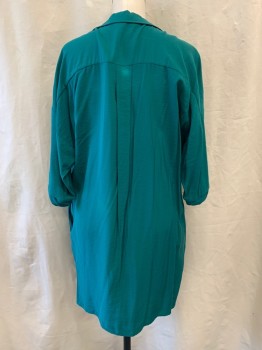 Womens, Dress, Short Sleeve, WHISTLES, Emerald Green, Cotton, Solid, M, Pullover, Collar Attached, Button Front, Long Sleeves, 1 Breast Pocket, 2 Side Pockets