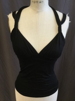 Womens, Top, A/X, Black, Lyocell, Solid, S, Halter with Straps, V-neck, 1" Seams Bust Line,