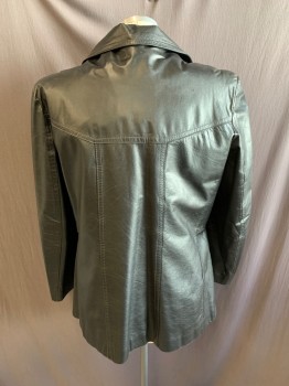 Mens, Leather Jacket, NO LABEL, Black, Leather, 44, Wide Lapel, Single Breasted, Button Front, 2 Faux Pockets at Chest, 2 Pockets at Waist, With Removable Liner