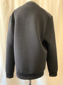 Womens, Pullover, INC, Black, Polyester, Spandex, Stripes, S, Pullover, Crew Neck, Horizontal Self Stripe, Textured, Long Sleeves