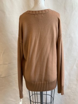 Womens, Pullover, BANANA REPUBLIC, Brown, Synthetic, Solid, S, Crew Neck, Ribbed Trim