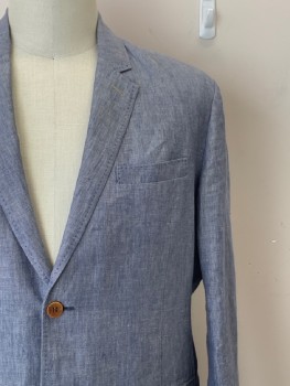 Mens, Sportcoat/Blazer, TOMMY BAHAMA, Blue, Linen, Heathered, 48 R , Heather Blue, Notched Lapel, 2 Buttons,