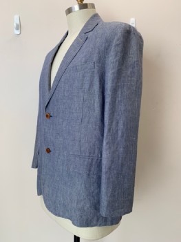 Mens, Sportcoat/Blazer, TOMMY BAHAMA, Blue, Linen, Heathered, 48 R , Heather Blue, Notched Lapel, 2 Buttons,