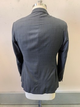 EMPORIO ARMANI, Dk Gray, Navy Blue, Black, Wool, Plaid, Notched Lapel, Single Breasted, Button Front, 2 Buttons, 3 Pockets