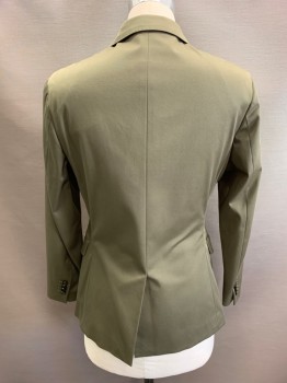 Mens, Sportcoat/Blazer, BANANA REPUBLIC, Olive Green, Cotton, Spandex, 36S, Notched Lapel, Single Breasted, Button Front, 2 Buttons,  3 Pockets
