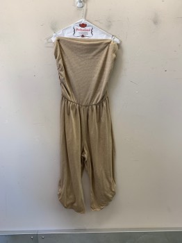 Womens, Jumpsuit, VISIONZ, Beige, Gold, Polyester, Stripes - Horizontal , W24-28, B <32, Jersey, Strapless, Elastic Bust, Sides, and Waistband, Knotted Hems, Capri Style