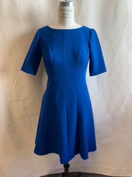 Womens, Dress, Short Sleeve, ANN TAYLOR, Primary Blue, Polyester, Spandex, Solid, 4, Round Neck, Short Sleeves, Zip Back