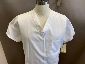 N/L, White, Poly/Cotton, Solid, Short Sleeves, V-neck, 3 Pockets,