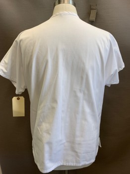 N/L, White, Poly/Cotton, Solid, Short Sleeves, V-neck, 3 Pockets,