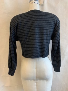N/L, Dk Gray, Black, Wool, Stripes, Heathered, TOP, Round Neck, 6 Buttons Down Front, L/S, Shoulder Pads, Cropped