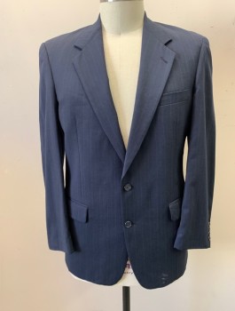 BURBERRY, Dk Gray, Red, White, Wool, Stripes - Pin, Notched Lapel, Single Breasted, Button Front, 2 Buttons, 3 Pockets