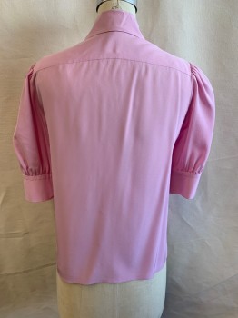 Womens, Blouse, STELLA MCCARTNEY, Lilac Purple, Silk, Solid, B36, Short Sleeves, Button Front, Wing Collar, Gold Apple Button at Neck