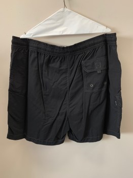 Mens, Swim Trunks, TOMMY BAHAMA, Black, Nylon, Polyester, Solid, 2XL, Elastic Waist Band With D String, Side And Back Pockets