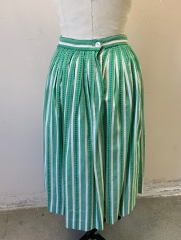 MINNESOTA WOOLEN, Green, White, Cotton, Stripes - Vertical , Circles, Skirt, 1" Wide Self Waistband, Knife Pleated, Knee Length, Zip Closure, Goes with Matching Blouse/Top: CF033215