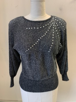CRISTINA'S, Black, Silver, Synthetic, Metallic/Metal, 2 Color Weave, CN, Deep V Back, Dolman Sleeve, Swirl Beading And Sequins