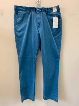 Mens, Casual Pants, TOMMY BAHAMA, Cerulean Blue, Cotton, Tencel, Solid, 38/32, F.F, Side Pockets, Zip Front, Belt Loops