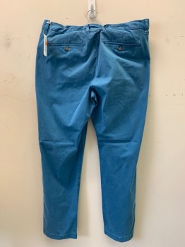 Mens, Casual Pants, TOMMY BAHAMA, Cerulean Blue, Cotton, Tencel, Solid, 38/32, F.F, Side Pockets, Zip Front, Belt Loops